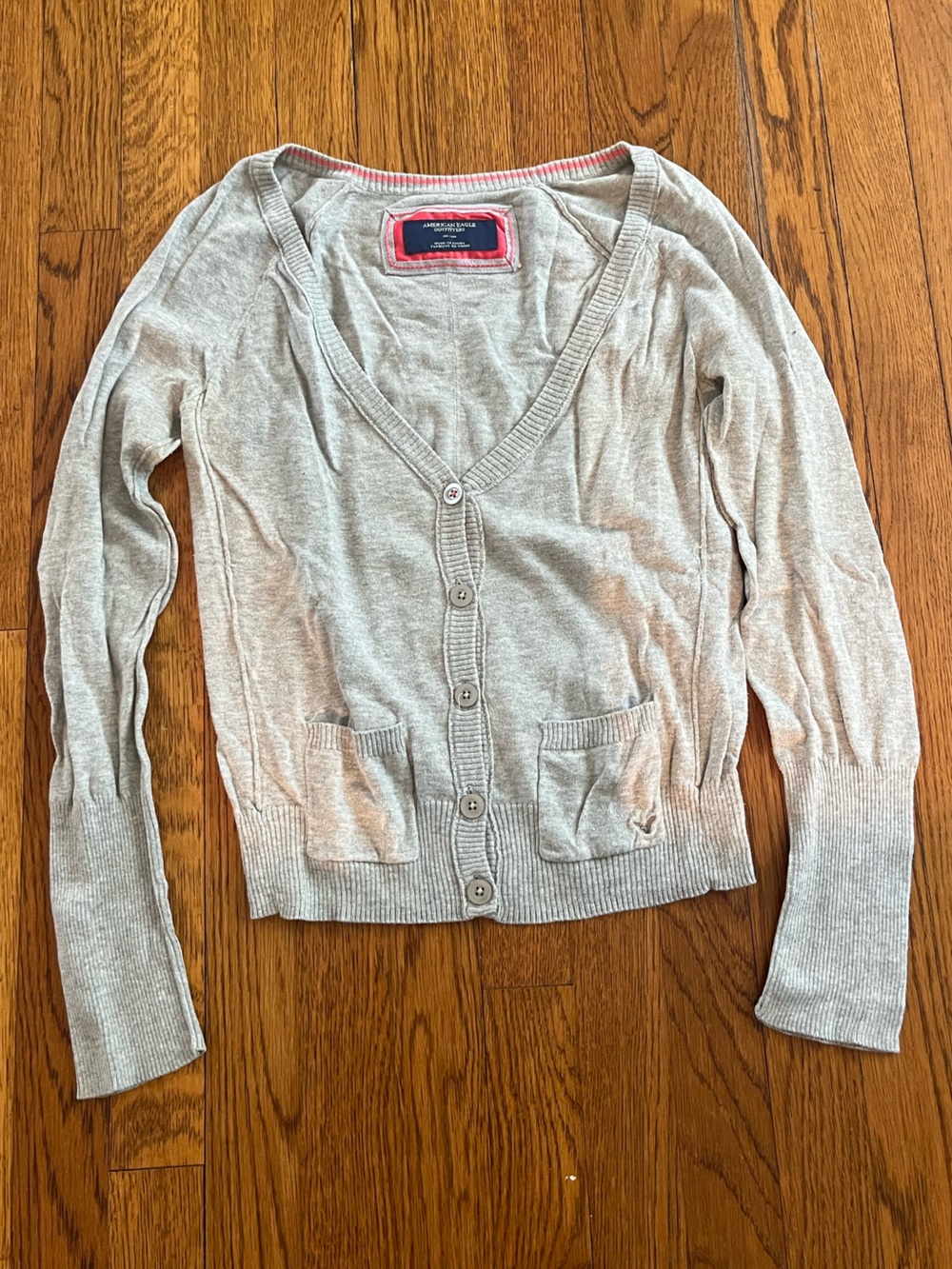 American Eagle Light Gray Button-Front Women's Cardigan Sweater